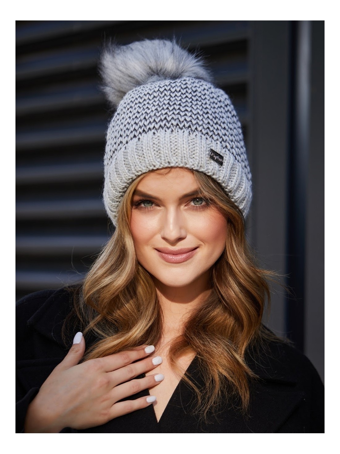 Light gray herringbone winter hat C44 - Online store - Boutique